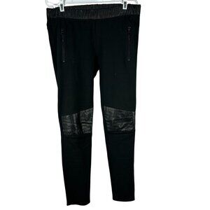 Calvin Klein Womens Black Faux Leather Panel Leggings With Zippered Pockets